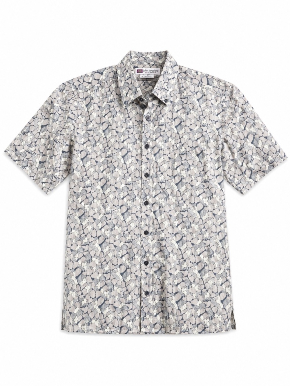 John Langford Gray Abstract Cotton Short Sleeve Button-Down Shirt β 15β Neck EUC